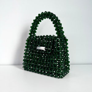 Smaragd Perlentasche, grüne Perlentasche, Umhängetasche, Schulterperlentasche, Perlenabendtasche, Luxushandtasche, Luxusperlentasche, Perlentasche
