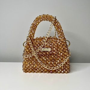 Crystal Gold bead bag, Bead shoulder bag, Women Bead bag, Gift Birthday, Bead bag,Crystal Bead Bag, shoulders purse, Women handbags Knitkos