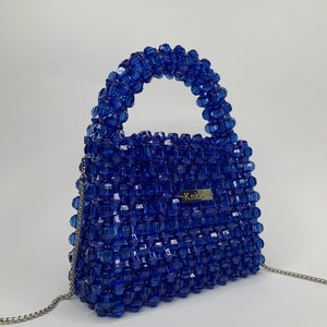 Kristall KNITKOS blau Perlentasche, Perlenumhängetasche, Frauen Perlentasche, Perlentasche, Tasche Perlentasche, Kristallperlentasche, zurück Schultertasche, Frauenhandtaschen