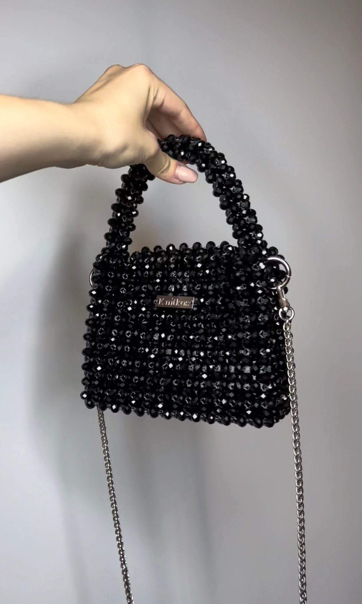 Luxus Kristall Perlen Tasche: Handgemachte Schwarze Perlen Geldbörse