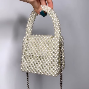 Bolso de mano con perlas, bolso de noche, bolso con cuentas de perlas, bolso de boda con perlas, bolso de mano con perlas hecho a mano, bolso de hombro de lujo, bolso de inspiración vintage, bolso color marfil