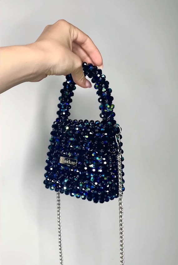 PRECIOSA Crystal Black Bag Bead Shoulder Bag Women Bead Bag