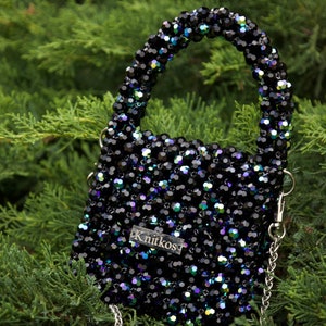 PRECIOSA Crystal  AB bead bag, Bead shoulder bag, Women Bead bag, Bead Bag, bag Bead bag,Crystal Bead Bag,back shoulders bag, Women Knitkos