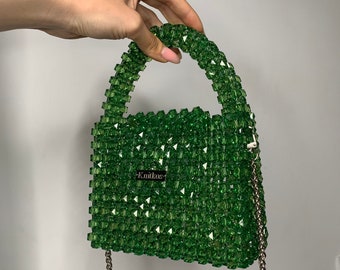 Beaded Green crossbody bag, KNITKOS shoulder bag, Women Bead bag,mini Bag, emerald bead bag, Crystal Bag,green shoulders bag, Woman handbag