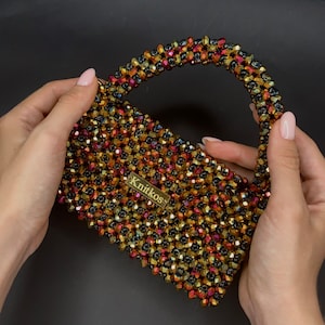Crystal bead bag, LUXURY bead bag, Women Bead bag, Bead Bag, bag Bead bag,Crystal Bead Bag,back shoulders bag, Women handbags Knitkos