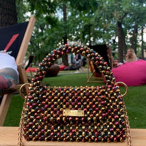 Crystal bead bag, LUXURY bead bag, Women Bead bag, Bead Bag, bag Bead bag,Crystal Bead Bag,back shoulders bag, Women handbags Knitkos