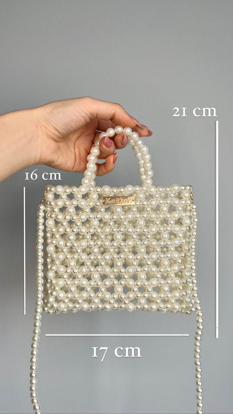 Knitkos Ivory evening bag Pearl beaded ivory bag Luxury gift box Best friend gift box,m Vintage handbag Aesthetic tote bag Luxury handbag image 5