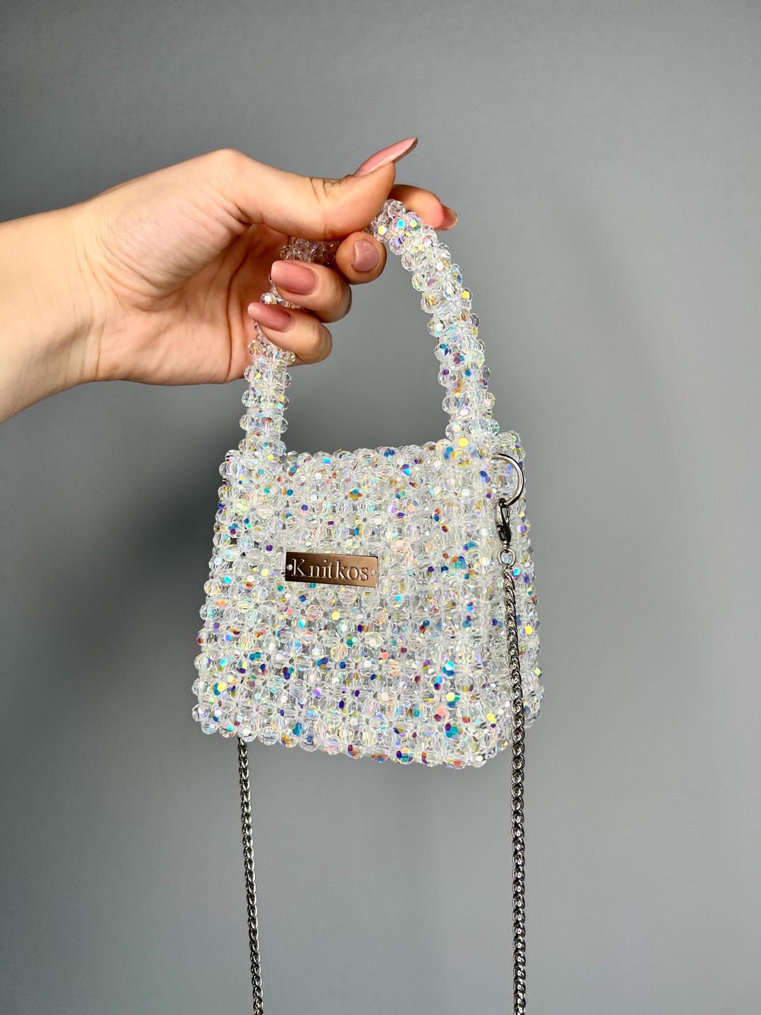 ✨大特価✨✜【絶品】高級品　ビーズバック　お値段半額以下　タグ付き PRECIOSA クリスタル AB ビーズバッグ：ハンドメイドの高級イブニング