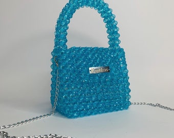 ◆typeservice◆ Beaded Handmade Knitted Bag Silver OSTA15SIF Crystal Red Bead Bag, Bead Shoulder Bag, Women Bead Bag