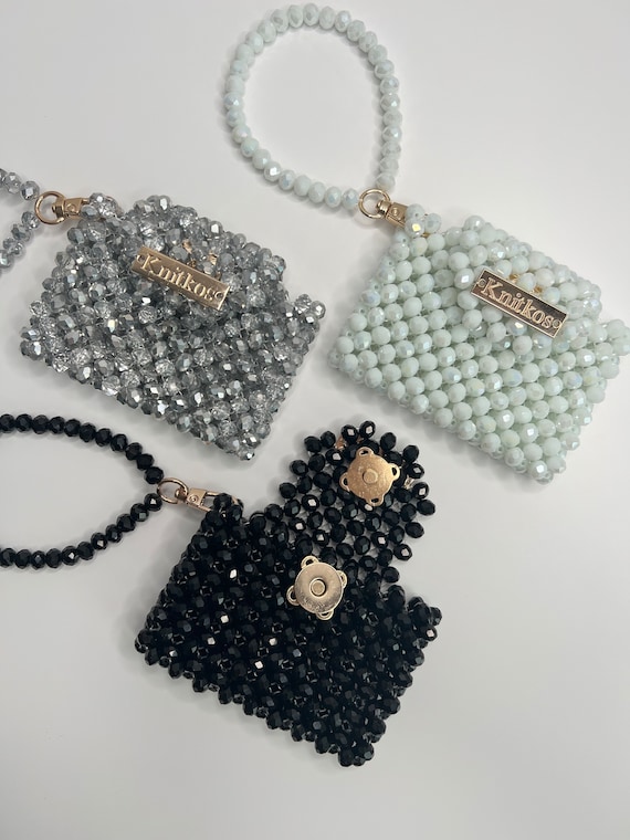 Porte-monnaie Vintage Perles Rouge, Noir, Blanc – Pochette Perles – Occasion
