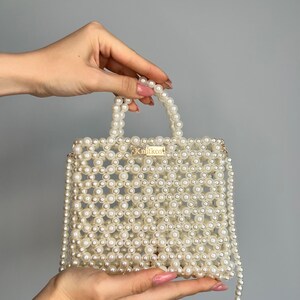 Knitkos Ivory evening bag Pearl beaded ivory bag Luxury gift box Best friend gift box,m Vintage handbag Aesthetic tote bag Luxury handbag image 2