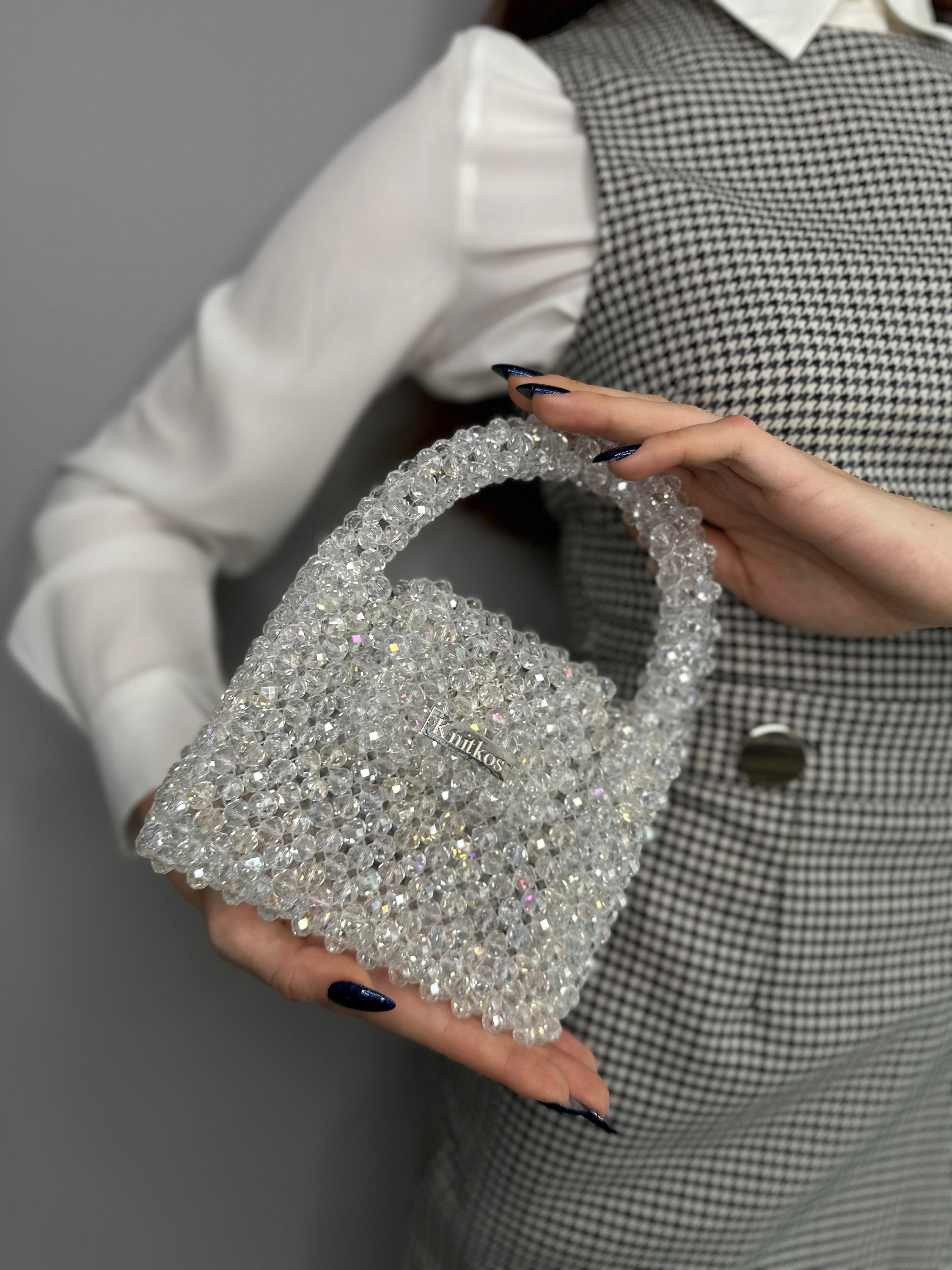 ◆typeservice◆ Beaded Handmade Knitted Bag Silver OSTA15SIF MUSINSA | TYPESERVICE Beaded Handmade Knitted Bag [Silver]