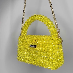 Bolso amarillo cristal KNITKOS, mini bolso, bolso de mujer, monedero amarillo con cuentas, clutch amarillo, bolso de noche, bolso amarillo acrílico, bolso bandolera