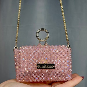 Crystal pink bag, Bead LUXURY bag, Pink mini purse , beaded clutch , crossbody bag, Crystal Bead Bag,pink shoulders bag, Women handbags bag image 2
