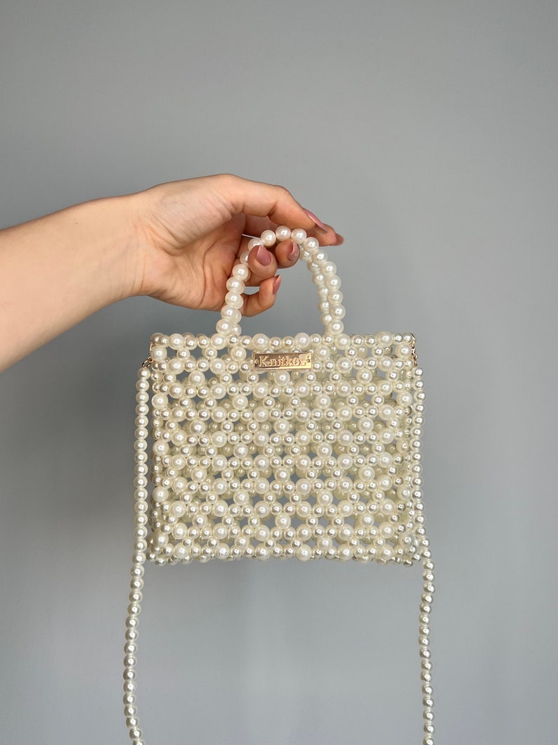 Knitkos Ivory evening bag Pearl beaded ivory bag Luxury gift box Best friend gift box,m Vintage handbag Aesthetic tote bag Luxury handbag image 3