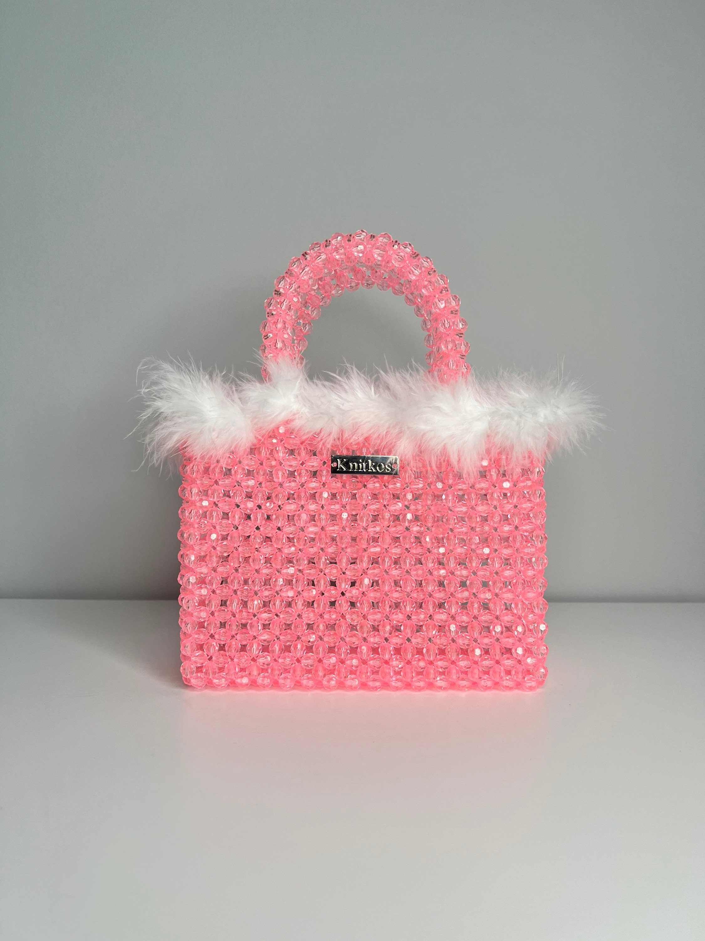 Handmade Pink Pearl Beaded Bag With Fluffy Trim - Etsy