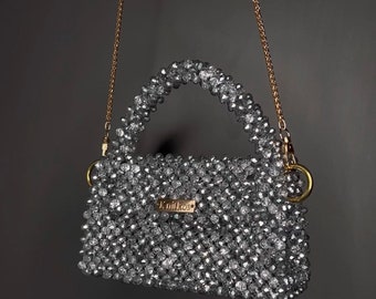 Metallic beaded bag, LUXURY crystal bag, Women Bead bag, evening purse , glass purse metallic bag, Crystal Bag,shoulders bag, Woman handbags