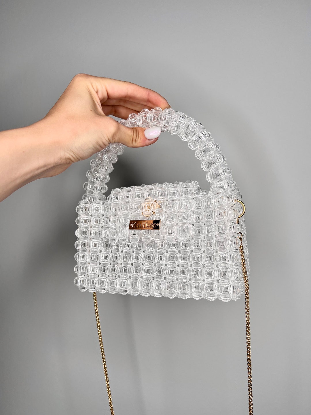 Clear Beaded Bag Knitkos Crossbody Bead Bag Transparent Bag Etsy