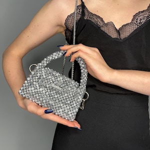Bolso de cuentas de cristal metálico, bolso bandolera de lujo, bolso de cuentas para mujer, bolso tote, bolso de cuentas, bolso de cristal, bolso de hombro, bolso de mano para mujer Knitkos