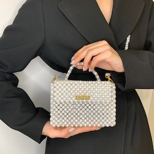 Crystal white bead bag, Bead shoulder bag, Women Bead bag, Bead Bag, bag Bead bag,Crystal Bead Bag,back shoulders bag, KNITKOS handbags