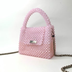 Crystal Pink Beaded Bag: Handmade Shoulder Bag