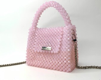 Crystal pink bead bag, Bead LUXURY  bag, Women Bead bag, Bead Bag, bag Bead bag,Crystal Bead Bag,back shoulders bag, Women handbags Knitkos