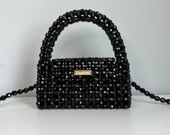 KNITKOS black bag, beaded bag, mini purse, acrylic black bag, woman handbag, shoulders bag, crossbody bag, luxury clutch, handmade purse