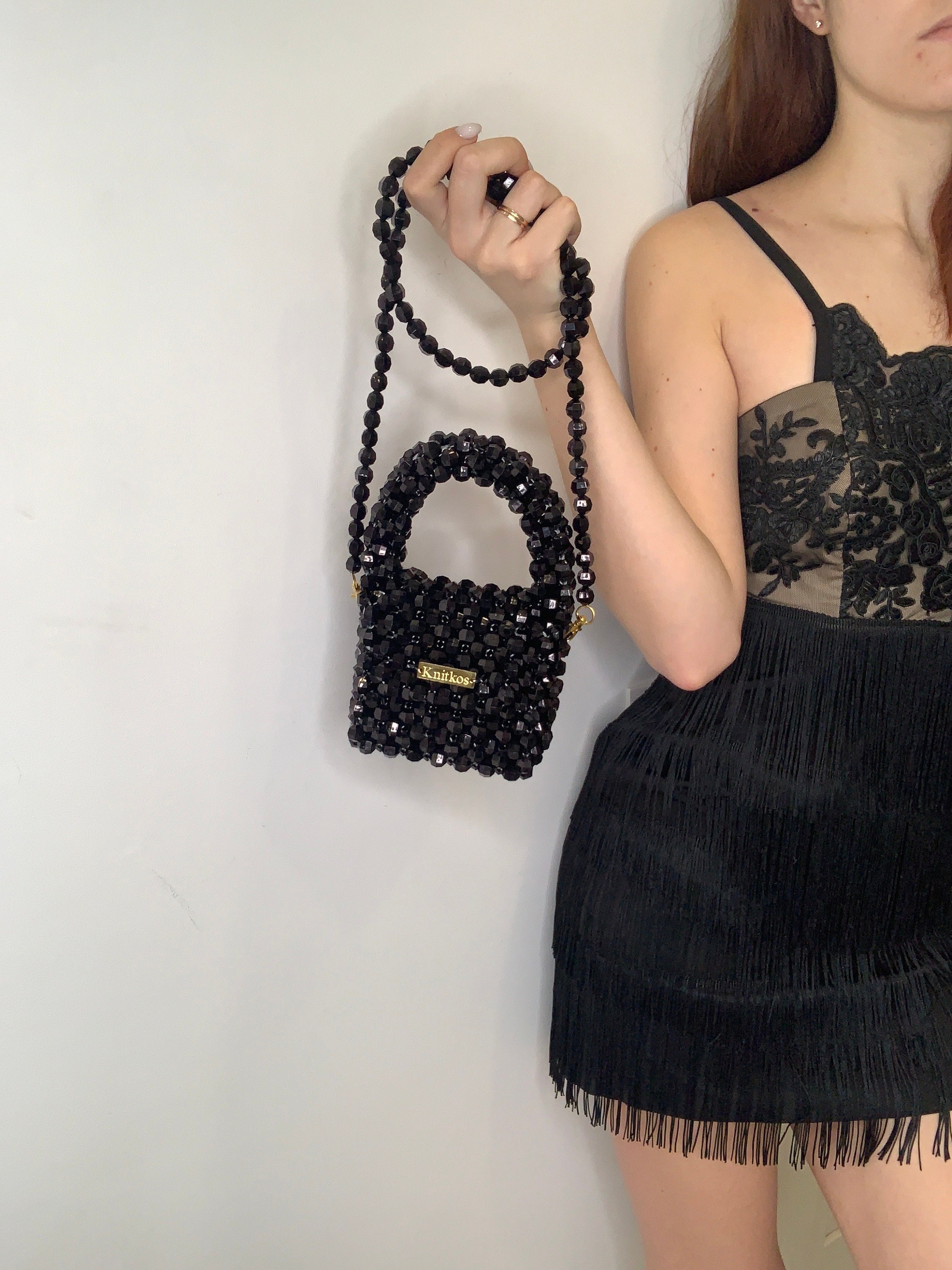 Black Beaded Mini Bag: Acrylic Evening Purse, Handmade - Etsy Canada