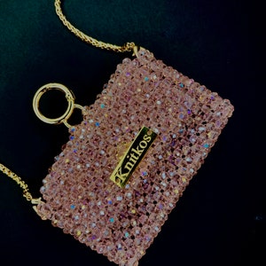 Kristallrosa Tasche, Perlen-LUXUS-Tasche, rosa Mini-Geldbörse, Perlen-Clutch, Umhängetasche, Kristallperlen-Tasche, rosa Schultertasche, Damen-Handtaschentasche Rosa