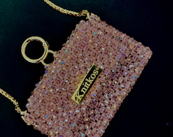 Kristallrosa Tasche, Perlen-LUXUS-Tasche, rosa Mini-Geldbörse, Perlen-Clutch, Umhängetasche, Kristallperlen-Tasche, rosa Schultertasche, Damen-Handtaschentasche
