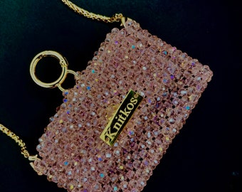 Bolso rosa cristal, bolso Bead LUXURY, mini bolso rosa, clutch con cuentas, bolso bandolera, bolso Crystal Bead, bolso de hombros rosa, bolso de mano para mujer