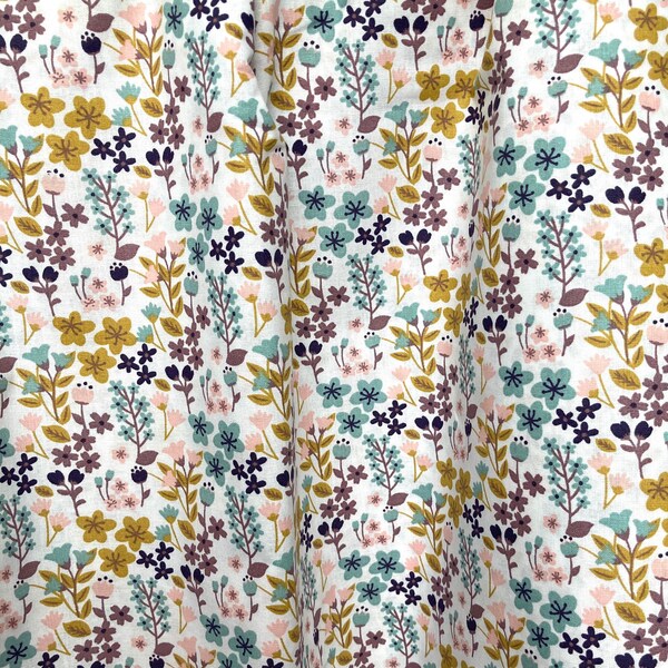 12,-Euro/meter cotton weaving ware flowers mint mustard purple