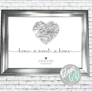 New Home Gift with Heart Map - Home Sweet Home - Personalised Digital Image PDF