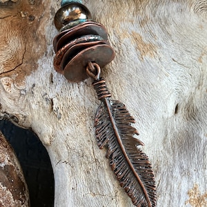 Raku copper ceramic bead necklace.