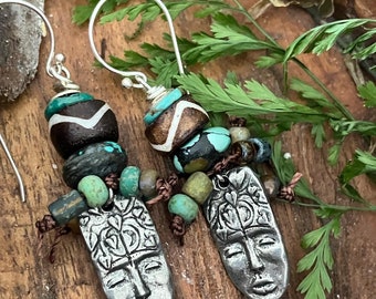 Tribal Pewter earrings, statement earrings.