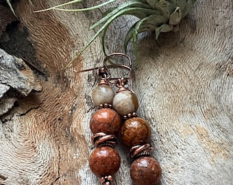 Ocean jasper earrings, jasper and copper earrings.