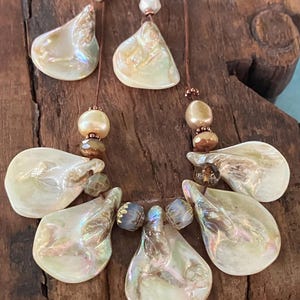 Abalone and pearl necklace and earrings.
