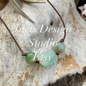 Chrysoprase necklace, chrysoprase on leather necklace.