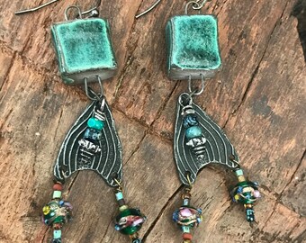 Boho earrings, pewter earrings.