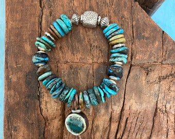 Hubei turquoise stacking bracelet, silver and turquoise bracelet.