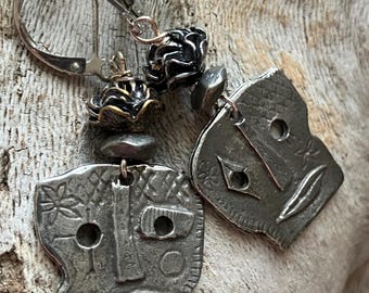 Tribal Pewter earrings, statement earrings.