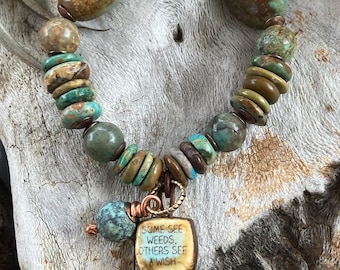 Turquoise and copper bracelet, stretch bracelet.