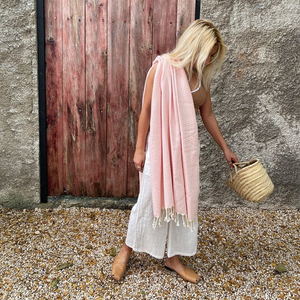 Light Pink Turkish Towel, Pink Organic Cotton Turkish Towel, Beach Towel, Beach Sarong, Light Blanket, Cotton Towel, Gift For Her