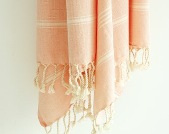 Rosé Pink Turkish Towel, Blush Pink Cotton Turkish Towel, Beach Towel, Beach Sarong, Light Blanket, Cotton Towel,  Christmas Gift, Gift Idea