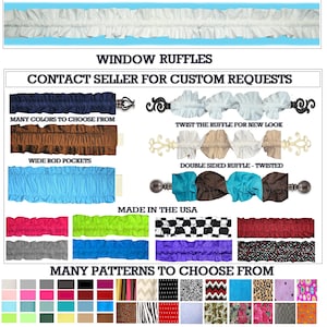 New CUSTOM window rod pocket RUFFLE valance topper many colors patterns sleeve to CHOOSE from fast turn around solid prints dots wild