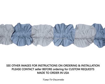 Gray grayish Blue Dust CUSTOM ruffle fit up to 1" rod window valance topper many colors patterns sleeve solid prints See Video on How To