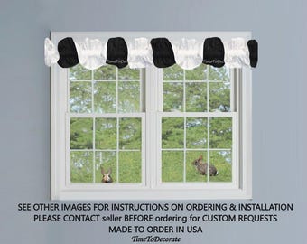 Black and White CUSTOM ruffle fit up to 1" rod window valance topper many colors patterns sleeve fast turn around solid prints