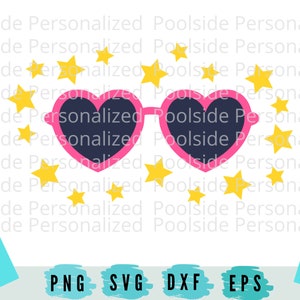 Süße Herz Sonnenbrille Sterne SVG PNG Dxf Eps Cut Dateien Sofort Download Rosa Valentinstag Cricut Schneidemaschine Mädchen Sonnenbrille Sommer