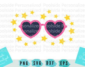 Cute Heart Sunglasses Stars SVG PNG Dxf Eps Cut Files Instant Download Pink Valentines Day Cricut cutting machine Girls Sunglasses Summer