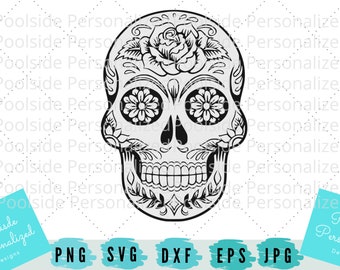 Schädel Zucker Schädel Tag der Toten Dia de Los Muertos schwarz und weiß einfache SVG PNG Dxf Eps Jpg geschnitten Dateien Instant Download Cricut
